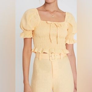 Faithfull the Brand LENORA LINEN CROP TOP IN PLAIN APRICOT, size XS